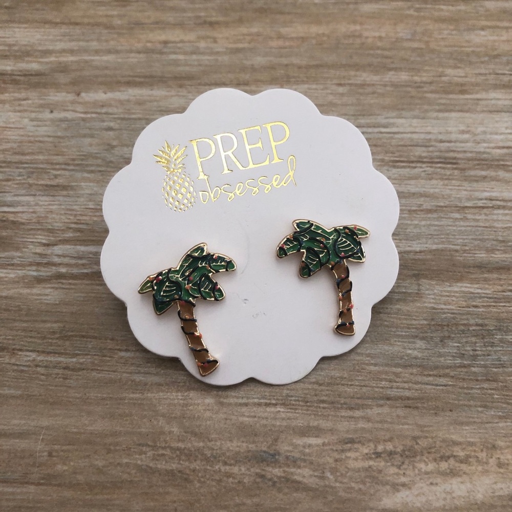Holiday Palm Tree Enamel Stud Earrings